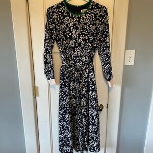 Eliza J Navy and White Floral Long Sleeve Jumpsuit